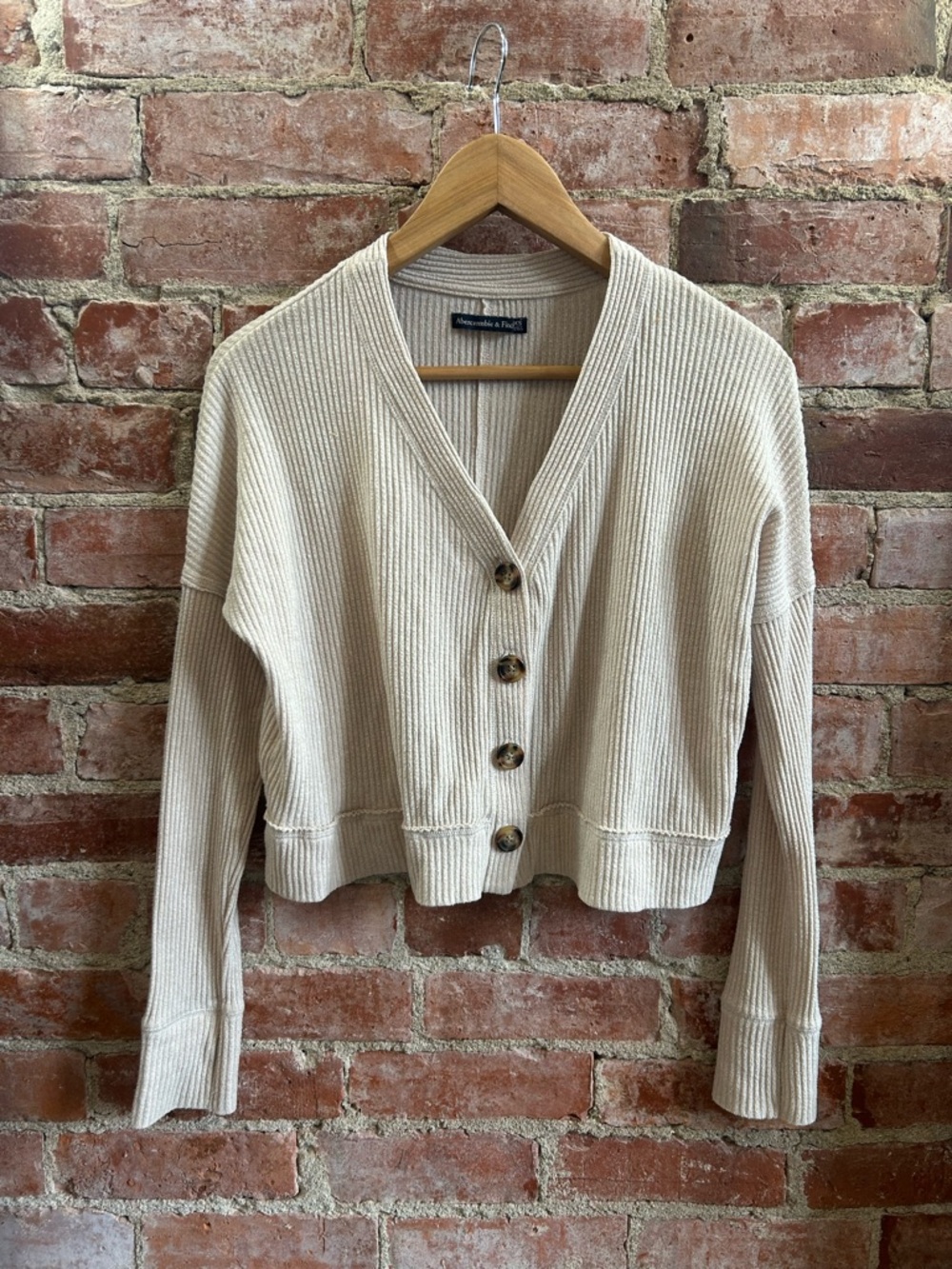 Abercrombie & Fitch Beige Ribbed Button-Front Women's Cardigan